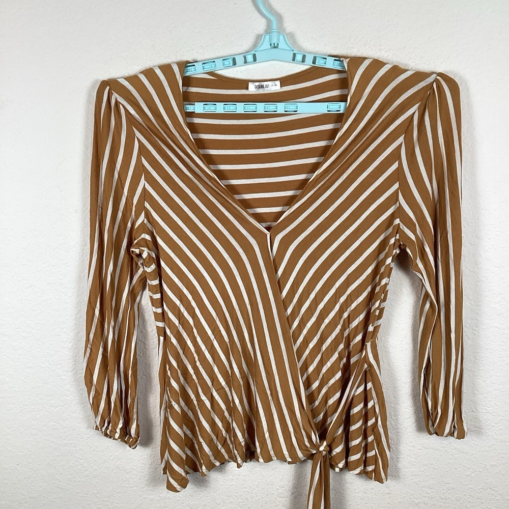 Doublju Womens Shirt Sz 2XL Long Sleeve Top Pullover Striped Soft Excellent